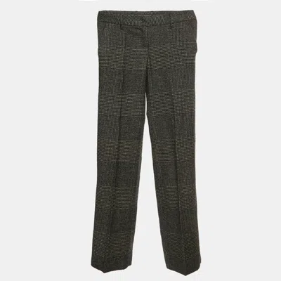 Pre-owned Dolce & Gabbana Houndstooth Wool Blend Regular Fit Trousers S In Black