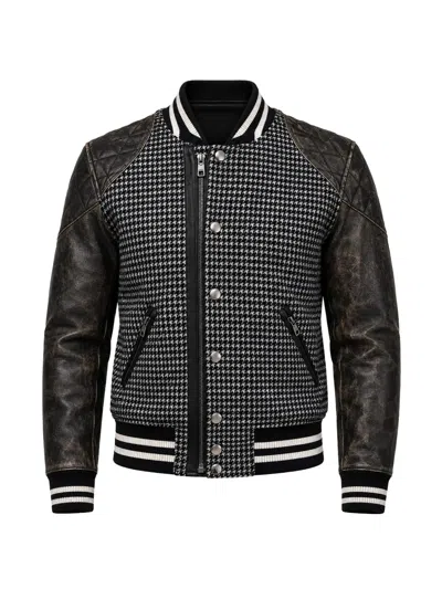 DOLCE & GABBANA HOUNDSTOOTH-PATTERN DISTRESSED BOMBER JACKET