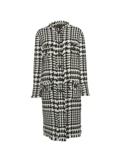 Pre-owned Dolce & Gabbana Houndstooth-pattern Long-sleeve Coat In Black