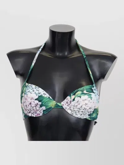 Dolce & Gabbana Hydrangea Print Bikini Top Supportive Halter In Multi
