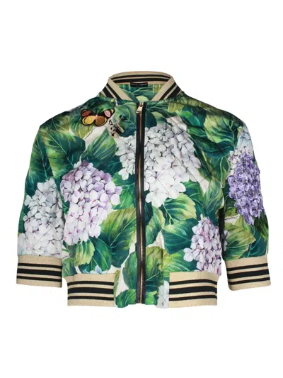Pre-owned Dolce & Gabbana Hydrangea-print Bomber Jacket In Green