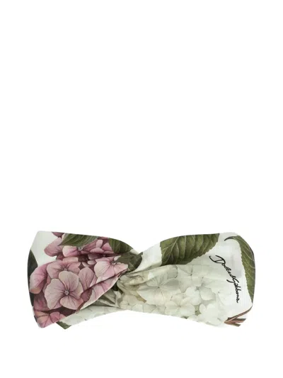 Dolce & Gabbana Babies' Hydrangea-print Braided Poplin Headband In Multi