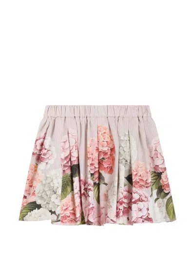 Dolce & Gabbana Kids' Hydrangea-print Canvas Skirt In Multi