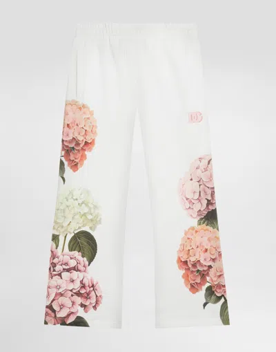 Dolce & Gabbana Kids' Hydrangea-print Jersey Trousers With Patch In Multi