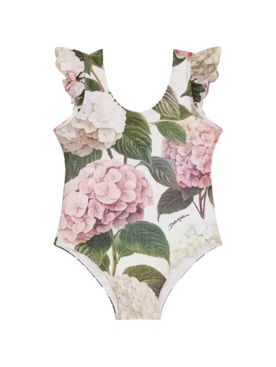 Dolce & Gabbana Kids' Hydrangea-print One-piece Swimsuit In Multi