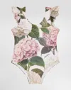 Dolce & Gabbana Hydrangea-print One-piece Swimsuit In Green