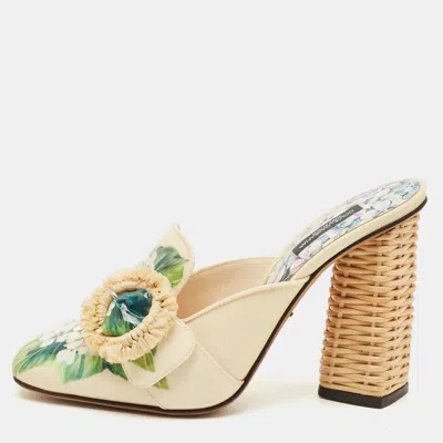 Pre-owned Dolce & Gabbana Hydrangea Print Patent Leather Jackie Mules Size 39 In White