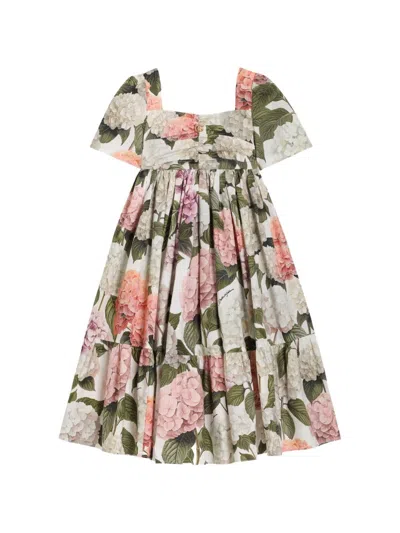 Dolce & Gabbana Kids' Hydrangea-print Poplin Dress In White