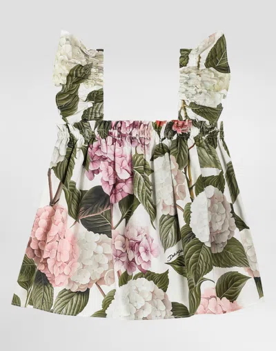 Dolce & Gabbana Kids' Hydrangea-print Poplin Top In Multi