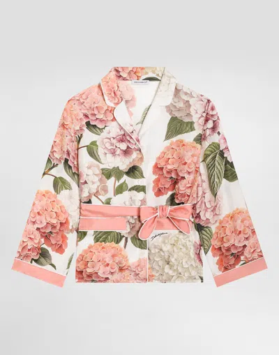 Dolce & Gabbana Kids' Hydrangea-print Vanity Twill Shirt In Multi