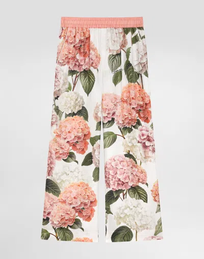 Dolce & Gabbana Kids' Hydrangea-print Vanity Twill Trousers In Multi