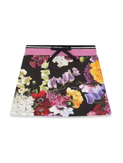 Dolce & Gabbana Kids' Black Hydrangea Print Cotton Skirt In Multi Floral