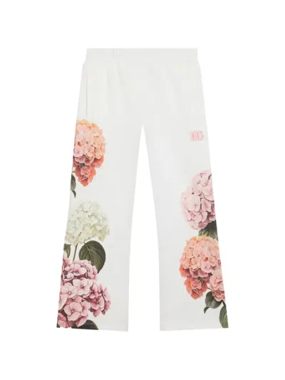 Dolce & Gabbana Kids' Hydrangea-print Jersey Trousers With Patch In White