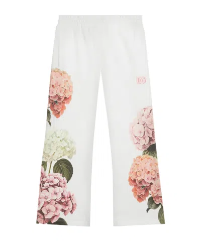 Dolce & Gabbana Kids' Hydrangea-print Jersey Trousers With Patch In White