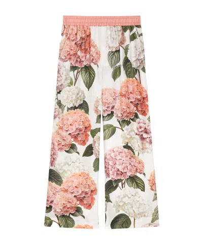 Dolce & Gabbana Hydrangea-print Silk Twill Trousers In Pink