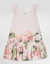 Dolce & Gabbana Hydrangea-print Striped Cotton Canvas Dress In Multi