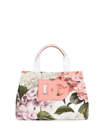 Dolce & Gabbana Kids' Hydrangeas-print Canvas Shopping Bag In White