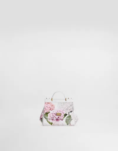 Dolce & Gabbana Kids' Hydrangeas-print Dauphine Calfskin Sicily Handbag In Gold