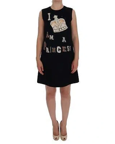 Pre-owned Dolce & Gabbana I Am A Princess Embroidered Wool Blend A-line Dress - Dresses In Black