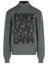 Dolce & Gabbana Ribbed Texture Wool Turtleneck Sweater In Gray