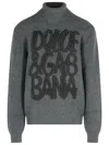 Dolce & Gabbana Ribbed Texture Wool Turtleneck Sweater In Gray