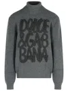 Dolce & Gabbana Ribbed Texture Wool Turtleneck Sweater In Gray