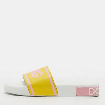 Pre-owned Dolce & Gabbana I Love Size 36 Yellow/pink Leather Flat Slide
