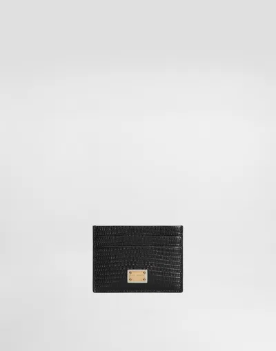 Dolce & Gabbana Iguana-print Leather Card Holder In Black