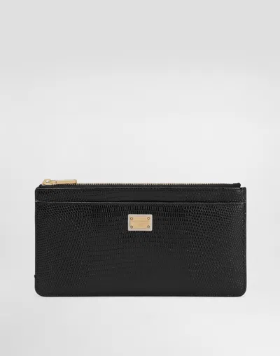 Dolce & Gabbana Iguana-print Leather Card Holder With Plate In Brown