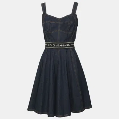 Pre-owned Dolce & Gabbana Indigo Denim Mini Dress S In Blue