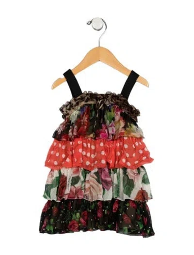 Pre-owned Dolce & Gabbana Babies' Infant Girls' Patterned Ruffled Sleeveless Dress In Black