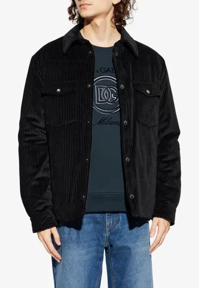 Dolce & Gabbana Insulated Corduroy Jacket In Black