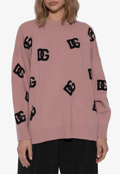 Dolce & Gabbana Intarsia Knit Dg Logo Sweater In Pink
