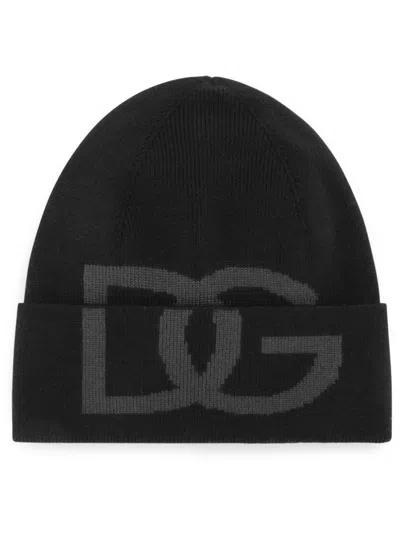 Dolce & Gabbana Intarsia-knit Logo Beanie In Black