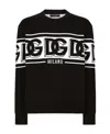 Dolce & Gabbana Black Crewneck Sweater With Dg Motif In Wool Blend Man In Black