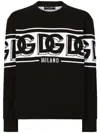 Dolce & Gabbana Black Crewneck Sweater With Dg Motif In Wool Blend Man