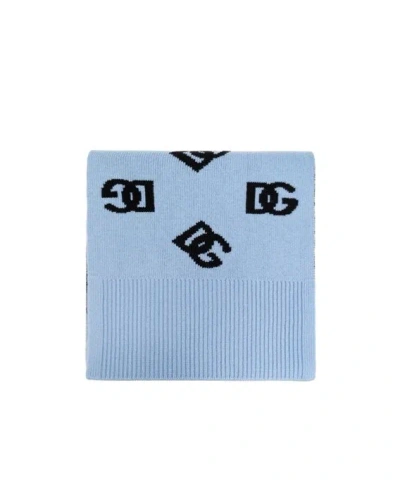 Dolce & Gabbana Intarsia-knit Logo Scarf In Blue