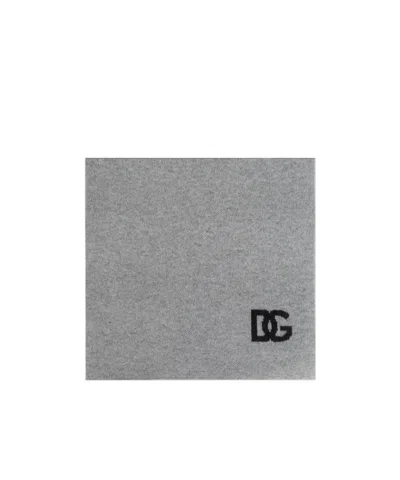 Dolce & Gabbana Intarsia-knit Logo Scarf In Gray