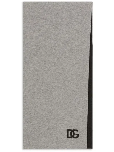 Dolce & Gabbana Cashmere Scarf With Dg Logo In Grey