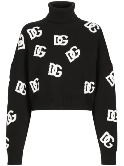DOLCE & GABBANA INTARSIA-KNIT LOGO VIRGIN WOOL JUMPER
