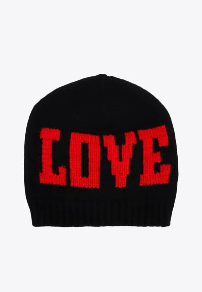 Dolce & Gabbana Intarsia Knit Love Cashmere Beanie In Black
