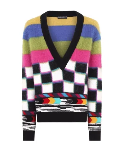 DOLCE & GABBANA DOLCE  GABBANA INTARSIA V-NECK JUMPER