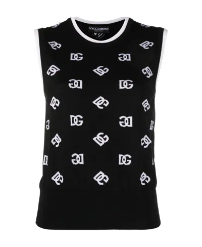 Dolce & Gabbana Intarsia-knit Sleeveless Sweater In Black