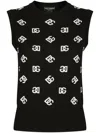 Dolce & Gabbana Dg Logo Jacquard Virgin Wool & Silk Sleeveless Sweater In Black