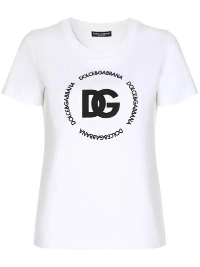 Dolce & Gabbana White T-shirt With Logo Lettering Print In Cotton