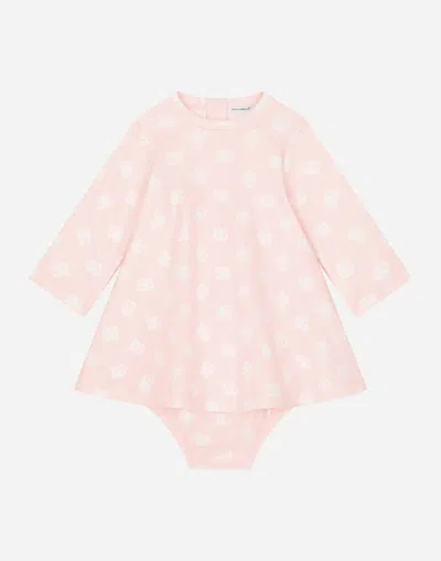 Dolce & Gabbana Babies' Interlock Dress With All-over Logo Print In Pink