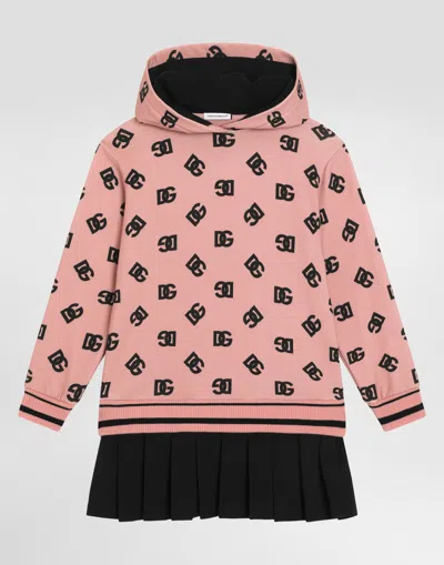 Dolce & Gabbana Interlock Fleece Dress With Dg Logo Print In Pink