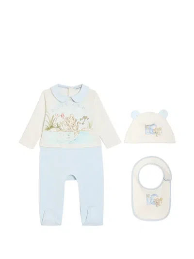 Dolce & Gabbana Babies' Interlock Gift Set With Embroidery In Blue