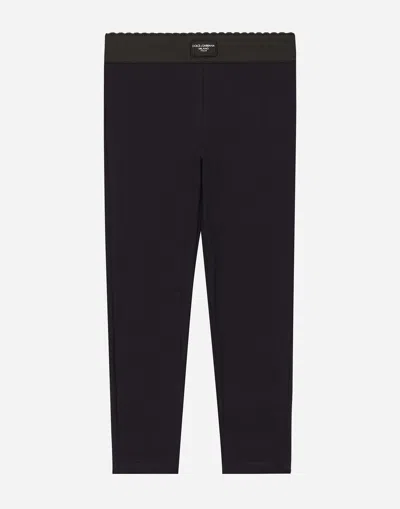 Dolce & Gabbana Interlock Leggings With Branded Tag In Blue