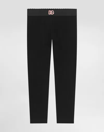 Dolce & Gabbana Kids' Interlock Leggings With Dg Logo Embroidery In Multi